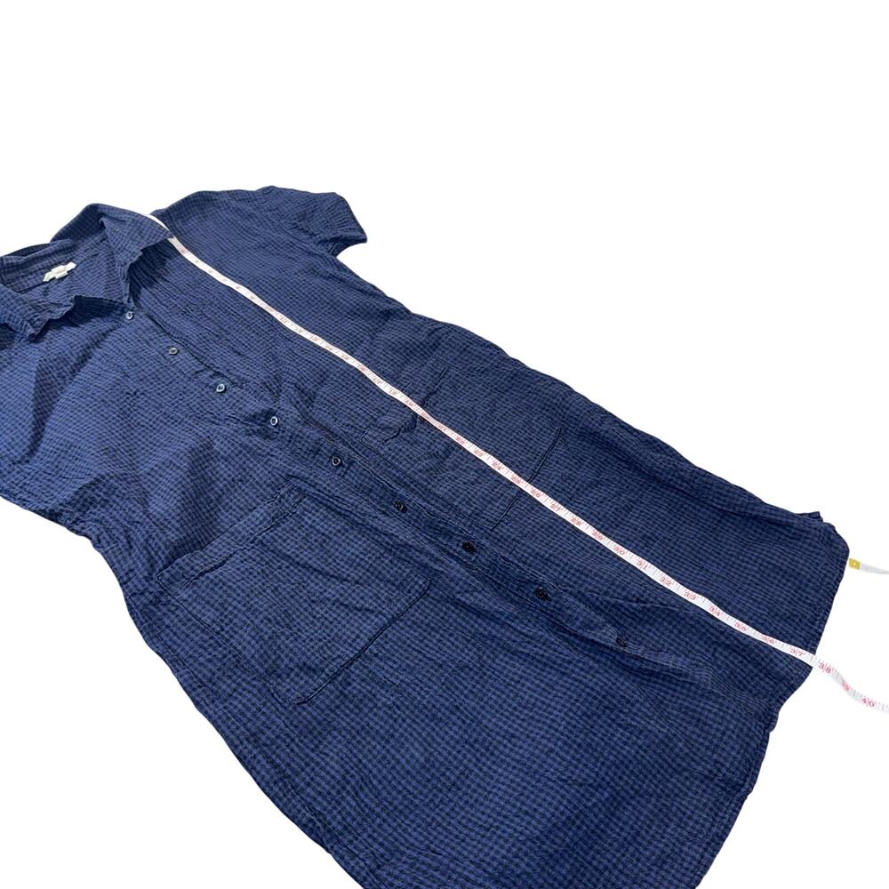 Eileen Fisher Puckered Organic Linen Classic Collar Dress | Navy | Size M - Picture 4 of 7